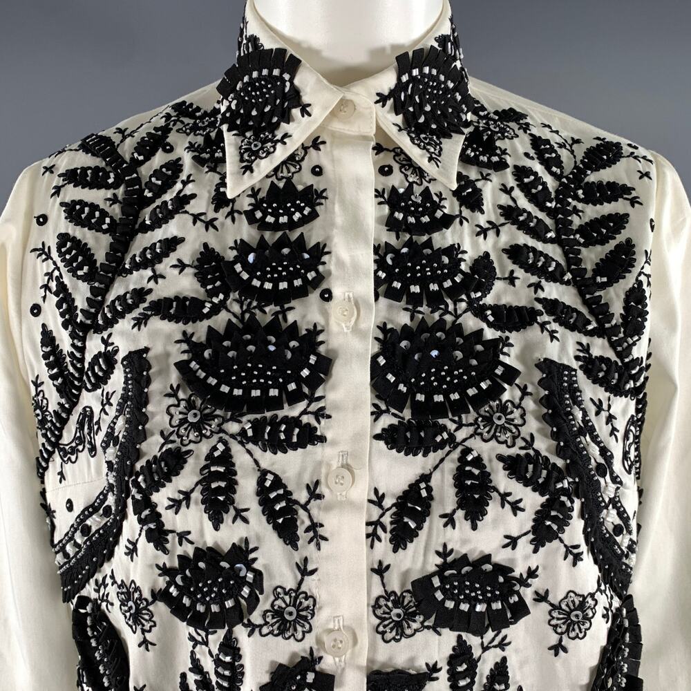 BACCA DA SILVA Size S White Black Embroidered Shirt - Picture 2 of 7